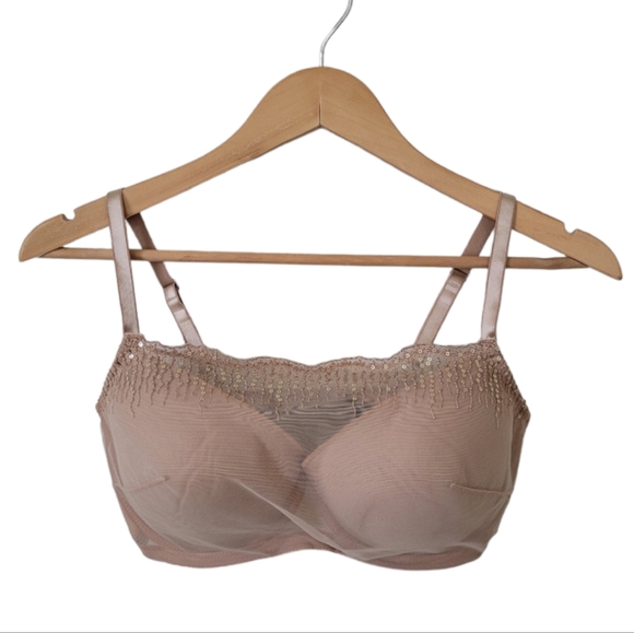 Soma Bridget Bra Sheer Camisole Lightly Padded Tan Beige Sz 34DD - Picture 1 of 15